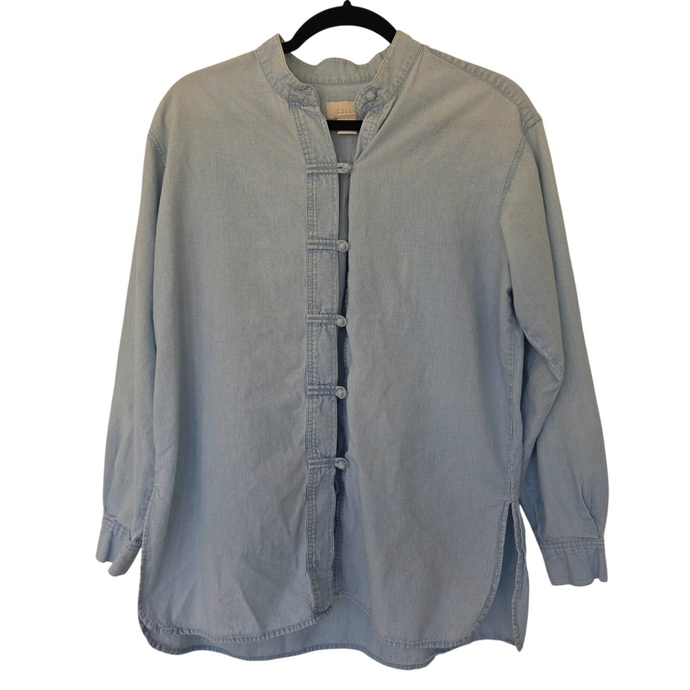 J. Jill Denim Frog Closure Mandarin Collar Shirt S Preppy Artsy Coastal Vacation